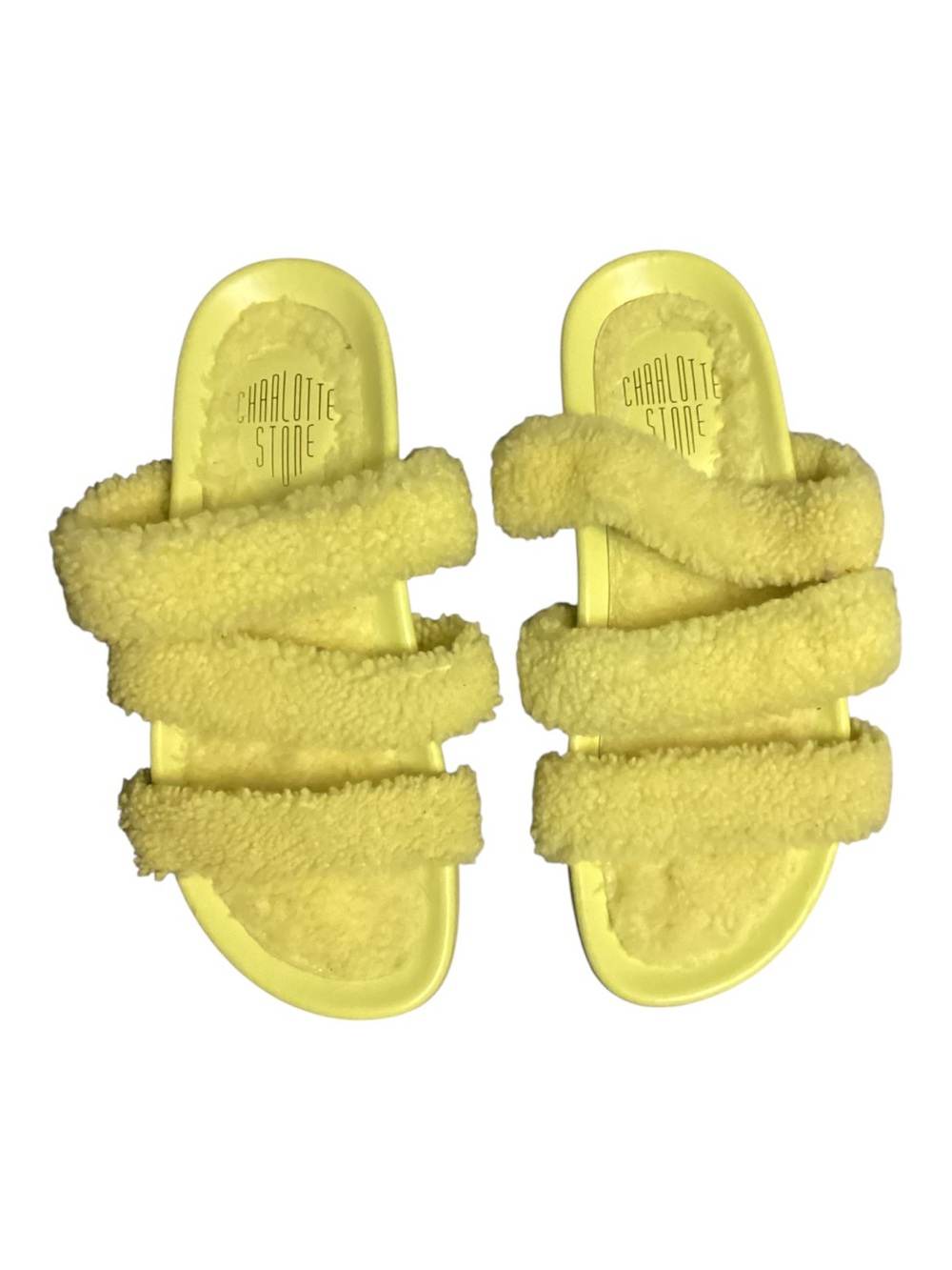 Charlotte Stone Dolly Sandals in Chartreuse Shearling,